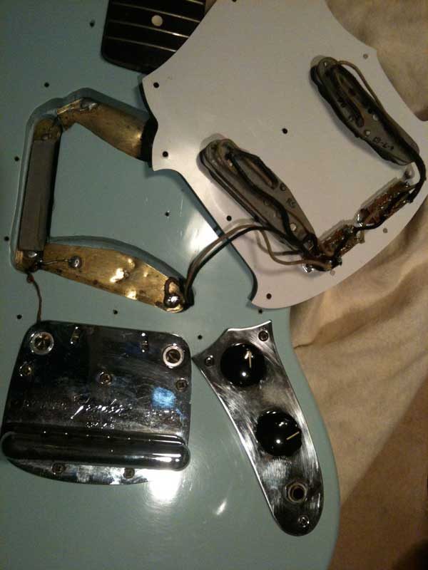 Sonic Blue Fender Mustang finished shielding